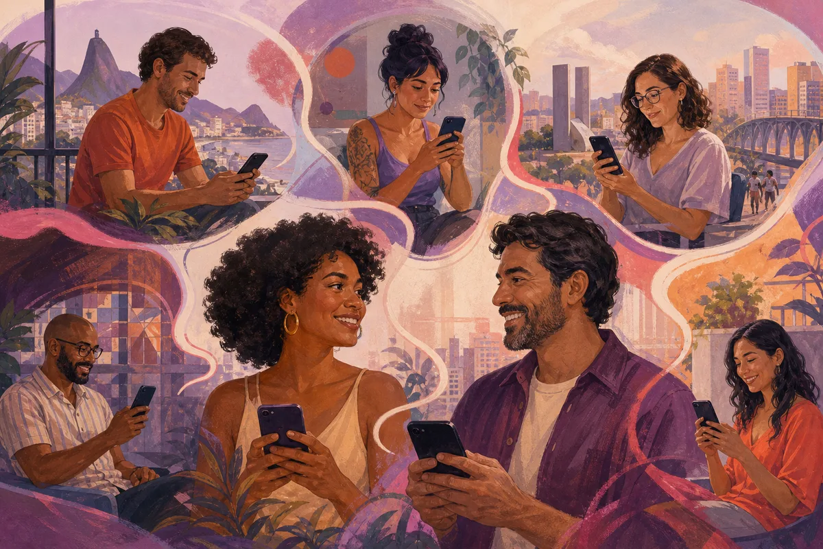 Ilustração de pessoas compartilhando ideias na Comunidade do Quero Casar
