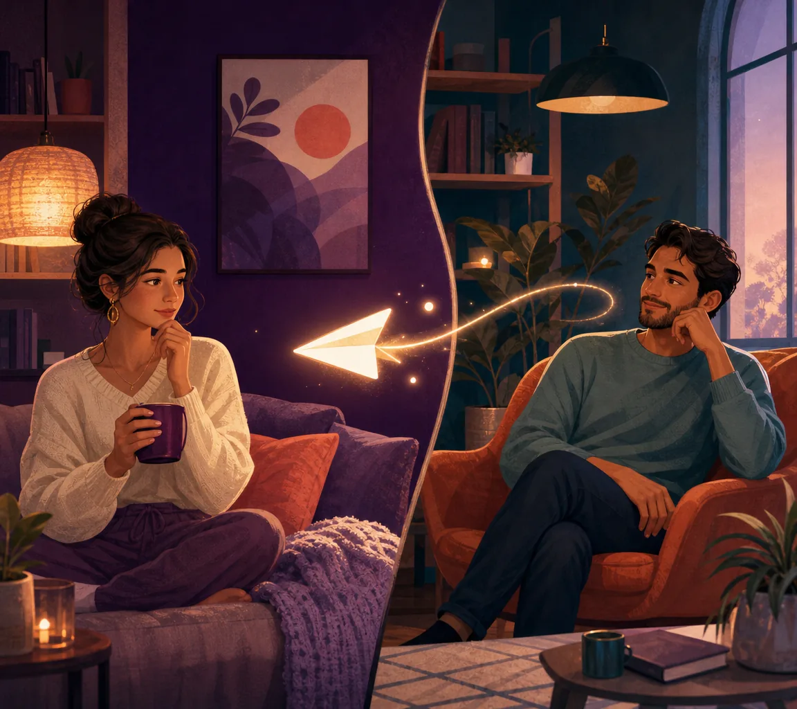 Ilustração de duas pessoas considerando um convite para se conhecer