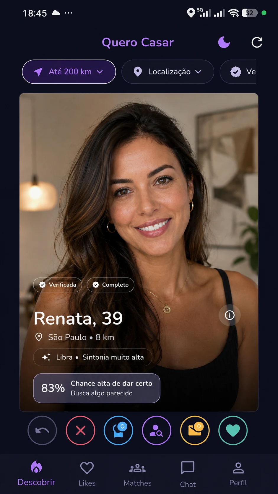 Tela de perfil no Quero Casar